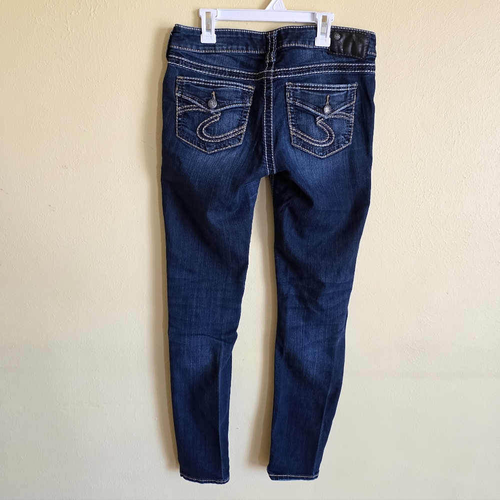 Silver Jeans Suki Jegging Lowrise Skinny Denim Blue Jeans Thick Stitch